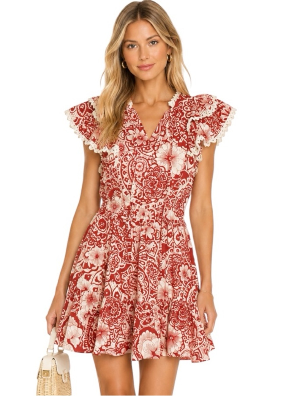 Pinch Cotton Maren Retro Floral Dress with Tie Neck Size S